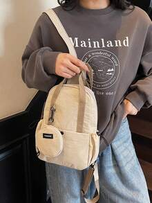 1pc Solid Color Nylon Fabric Unisex Backpack, Multifunctional Handbag Shoulder Bag, Suitable For College Students, Zipper Closure, Daily Use (With Coin Pocket), School Backpack - Multicolor - View 8