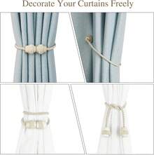 Curtain Tiebacks Magnetic Rope Tie Backs Handmade Curtains Holders Drapes Outdoor Decorative Window Holdbacks, Beige 2Pack - Blue - View 11