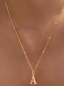 1 Stück Damen Mini-Buchstabe A-Z Initialen Halskette, goldplattierte Edelstahl gravierte Buchstaben Halskette, ästhetisches Geburtstags- oder Valentinstagsgeschenk Schmuck - Gold - Übersicht 5