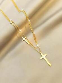 MONALLY 1件18K镀金奢华时尚金色几何圆形双层项链，优雅不锈钢首饰，女士夏季假日旅行海滩派对礼物 - 雙層項鍊 - 查看 11