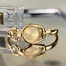1pc Women's Minimalist Green Horseshoe-Shaped Case, Colorful Dial, Alloy Band Quartz Watch, Fashionable For Everyday Wear - Gold - View 1