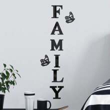 1 Set Of 8pcs Family Quote Mirror Wall Stickers With Butterfly Combination, Acrylic Mirror Wall Decals, Waterproof Self-Adhesive For Kids Room