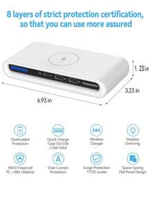 شاحن متعدد الوظائف محمول 4 في 1 مع منفذين USB ومنفذ Type-C و15 واط شحن لاسلكي، مناسب للهواتف الذكية وسماعات البلوتوث والساعات الذكية والأجهزة اللوحية وغيرها (ليس بنك طاقة) مناسب للمكتب والمسكن والشحن اللاسلكي المنزلي