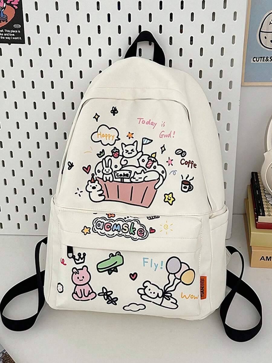 1pc Women's School Bag Commuter Bag Backpack Purse,With Multi Compartments,With Adjustable Strap,Cartoon Print,Large Capcity,For Middle/ Senior High School,Casual,Preppy,For College Students,Gift For Men Or Women - Multicolor - View 1