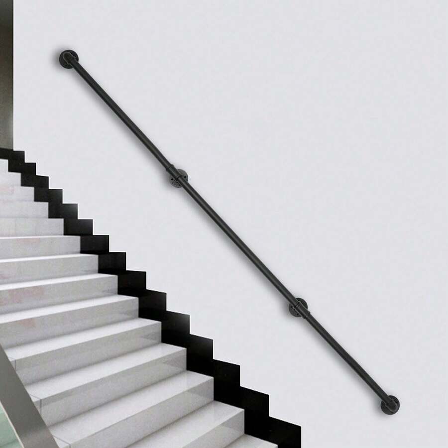 SENDERPICK Wall-Mount Staircase Grab Galvanized Iron Stair Handrail Hand Rail 12FT Banister - Black - View 1