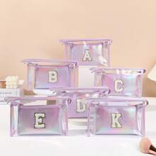 2pcs Letter Laser Makeup Bag, Transparent Jelly Travel Organizer Pouch, Large Capacity High-End Toiletry Bag