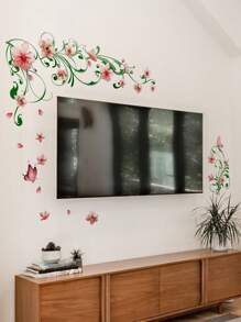 1pc Floral Pattern Wall Sticker, Self Adhesive Wall Art Sticker For Home Decor, Stickers, Wall Decal, Vinyl Decal For Home Decorations, Spring Decoration Items Refresh Your Home, Festival Decoration Stickers Gifts Birthday Graduation