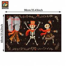 1 pieza Alfombra antideslizante para baño con diseño de calavera bailarina de Halloween, hecho de material de cachemira artificial con decoración esponjosa, apto para puertas, baños, cocinas y otras ocasiones, lavable a máquina, antideslizante, decoración diaria, puede ser un regalo - Multicolor - Ver 13