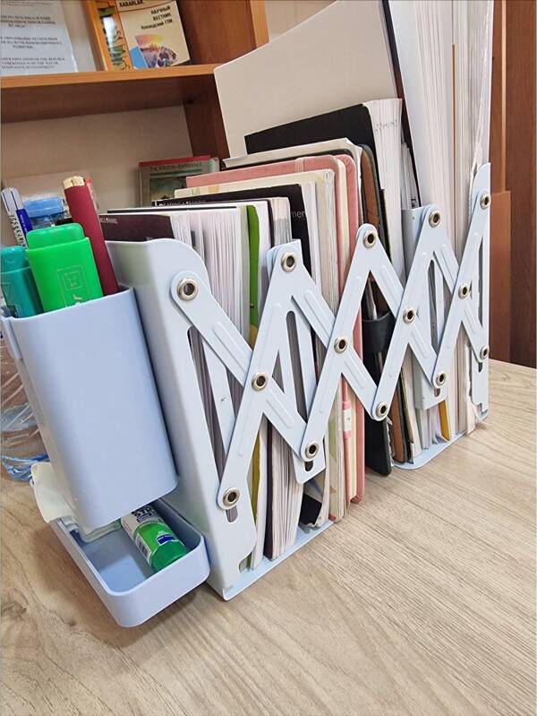 1pc Adjustable Metal Bookend With Divider, Detachable Storage Box & Hook - Heavy Duty Iron Book Rack For Bookshelf, Office, Home And School, Expandable Book Desk Organizer For Books,Back To School,School Supplies