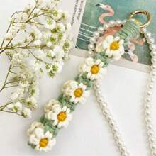 1 Stück Gänseblümchen Blume Armband Handtaschenhalter, handgefertigter Schlüsselanhänger Handyband