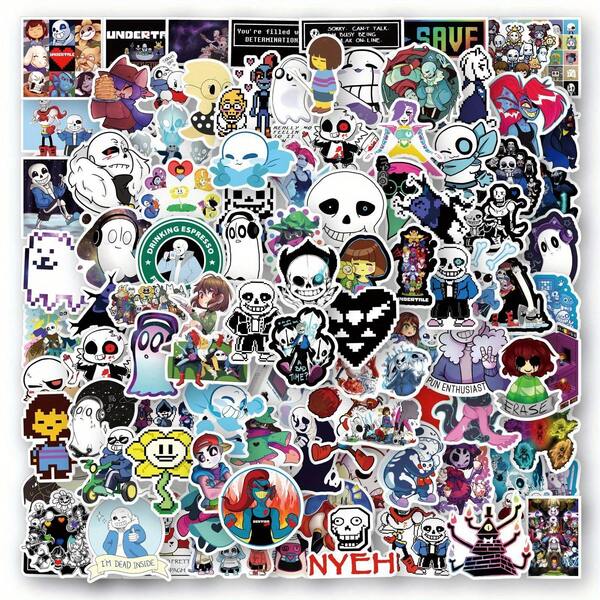 100Pcs Undertale Cartoon Stickers For Laptops, Water Bottles, Phones, Guitars & More - Versatile Adhesive For Wood, Glass, Metal, Ceramic Surfaces, DIY Decoration Stationery, Books, Suitcases, Helmets, Perfect For Winter, New Year