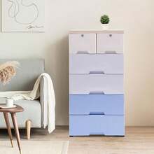 ZhdnBhnos LINSIE LOYALHEARTDY-BTG Plastic Storage 6 Drawers Dresser Storage Cabinet, Stackable Vertical Clothes Storage Tower, Modern Plastic Drawers Dresser Closet Drawers Organizer With Wheels For Home, Bedroom (Gradient Blue)[Best Gift For Family&Friends] - 漸變藍 - 查看 4