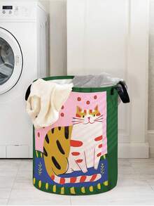 1 pieza Cesta de almacenamiento redonda plegable de gran capacidad con asa y diseño de animal lindo, caja de almacenamiento plegable multiusos para guardería, artículos para bebés, pañales, ropa, juguetes, organizador