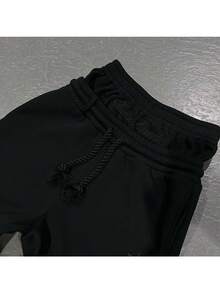 2025 New Double Waist Embroidered Sweatpants Men's And Women's  High Street Trousers Fake Two-Piece Trousers Loose Wide-Leg Trousers - Black - View 3