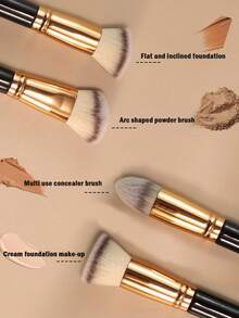 2件套双头化妆刷套装，含腮红刷、粉底刷、定妆刷、散粉刷，旅行化妆工具 - 金色 - 查看 2