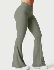 YEOREO Kalie Flare Scrunch Leggings For Women V Cross Waist Bell Bottom Yoga Pants Tummy Control Bootcut Workout Leggings Sweat Weatpants Women Pants For Women Yoga Pants For Women Flare Leggings Joggers For Women Black Pants Sweat Pants Flare Leggings Women Yoga Pants For Women - Xám Xanh Lá Cây - Xem 4