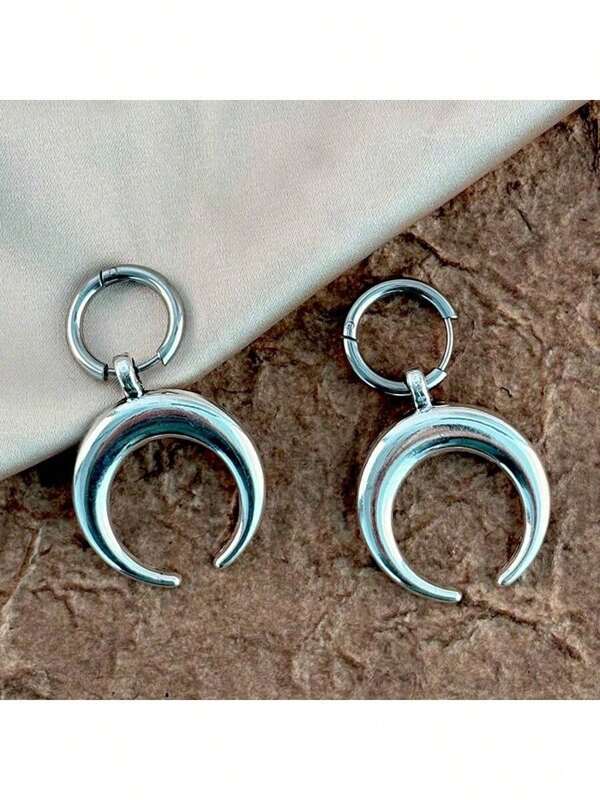 1 par de pendientes tipo aro con colgante de luna, estilo minimalista vintage gótico y hip hop, para uso diario de mujeres