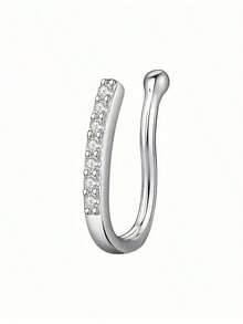 1pc Faux Nose Stud Clip Hoop Simple U Shape Micro Paved Cubic Zirconia Fashionable Women Girls Daily Party Jewelry Accessories 3QVN - Bạc - Xem 2