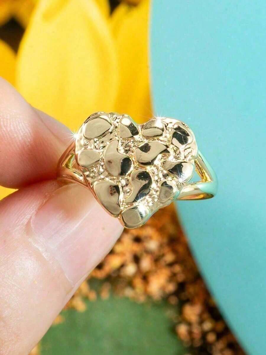 1pc Retro Style Fashion Simple Ring Vintage Bohemian Style Irregular Heart Design Fashionable All Match Simple Ring - Gold - View 1