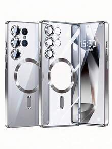 CteGlodrix Luxury Soft TPU Magnetic Transparent Phone Case, Suitable For Samsung Galaxy S25 S24 FE S23 S22 S21 Ultra Plus Edge, Transparent Magnetic Wireless Charging, With Lens Protector, Shock-Proof, Waterproof, Anti-Fall, Anti-Scratch. - Silver - View 11