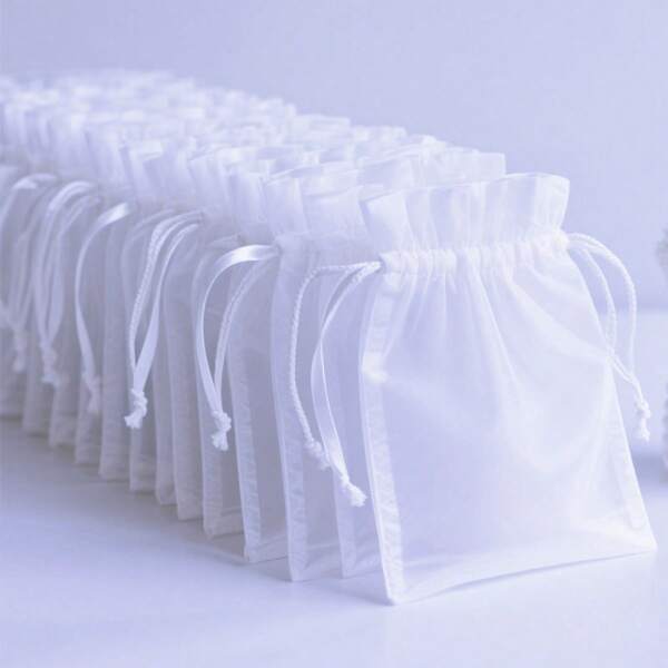 50pcs Organza Gift Bags, Jewelry Pouches, Small Mesh Bags With Drawstring, For Packaging Transparent Bags, Jewelry Bags, Small Gifts, Wedding Favors, White Organza Candy Bags, Wedding Candy Table Decor, Wedding Venue & Background Wall Decor, Gift Wrapping Supplies