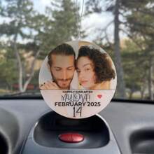 1PC Customized Valentine's Day Couple Photo Car Pendant - Personalized Rearview Mirror Pendant, Can Add Name/Anniversary/Photo, Suitable As A Wedding Anniversary, Engagement Or Holiday Gift For Lovers, Romantic "MY LOVE" Creative Car Interior Decoration