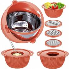 4-1 Colander With Bowl Set - Pasta Strainer - Colander For Kitchen - Strainers And Colanders Rice Strainer Fruit Cleaner Veggie Wash Sink Strainer Kitchen Essentials - Orange - Burnt Orange - View 1