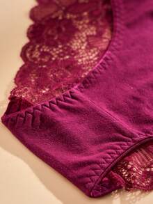 FOVTY 3pcs/Pack Solid Color Lace Trim Elastic Plus Size Women's Briefs - Multicolor - View 5
