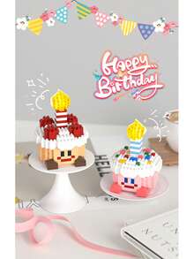 兼容迷你发光生日蛋糕积木，小颗粒拼装益智玩具，生日礼物 - 彩色 - 查看 4