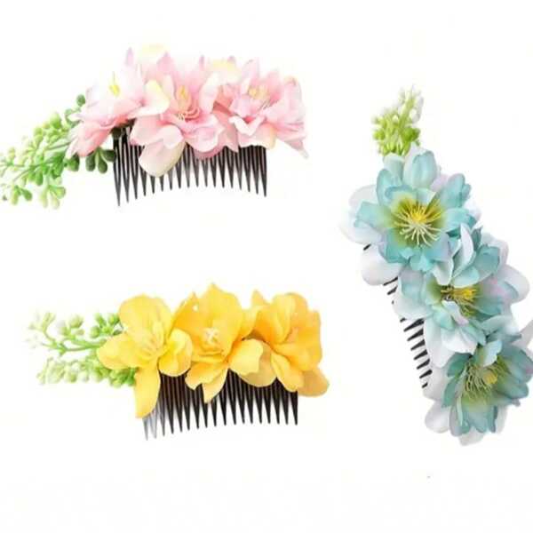3pcs Artificial Flower Hair Combs, Thai Handmade Hair Accessories For Costumes, Photography Props