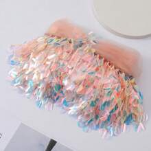2 Yards Colorful Sequins Tassel Fringe Floral Tulle Lace Ribbon Trim Edge 21cm Edging Trimmings Fabric Embroidered Applique Sewing Craft Prom Party Dress Halloween Costume Wedding