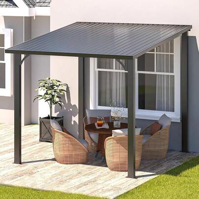  YODOLLA Pergola Lean To Pergolas Outdoor Metal Harodtop & Wall-Mounted Heavy Duty Gazebo With Galvanized Steel Roof For Garden