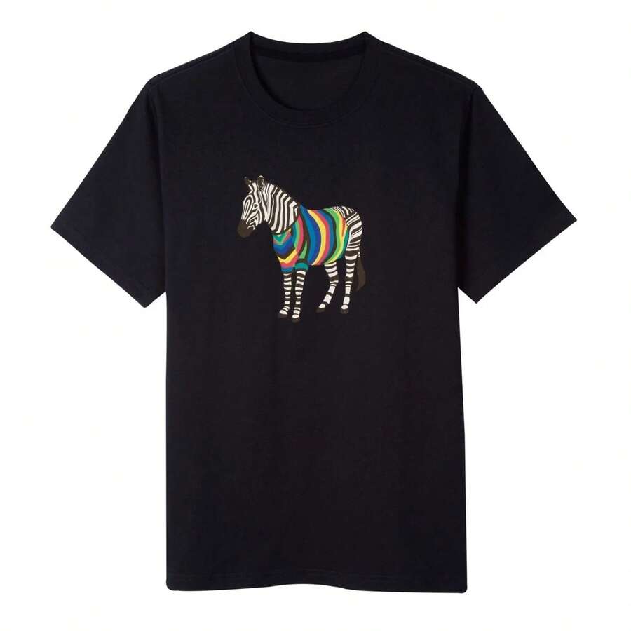 Zebra Brand, Peripheral Pattern Printing Summer Luxury Brand Pure Cotton Men's And Women's T-Shirts Short Sleeves - 黑色 - 查看 1