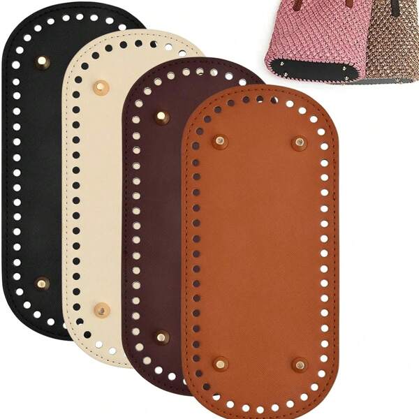 PU Crochet Knitted Bag Bottom Pads,PU Leather Bag Bottom Shaper With Holes, Oval Shaped PU Leather Bag Bottom Inserts , For DIY Handbag Bottom Support,Shoulder Bags Purse Crafts Making, Not Easy To Deform(Black, Brown, Khaki, Beige)
