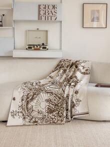 1 件仿羊绒咖啡色抽象蝴蝶提花沙发毯，户外野餐保暖毯，宠物毯，办公室露营披肩空调被，简约礼物，适合日常使用户外地毯 - 咖啡棕 - 查看 9