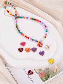 1 pieza Collar con colgante de letra inicial colorido y lindo, collar con cuentas de moda, collar con colgante de alfabeto hecho a mano, regalo de vacaciones