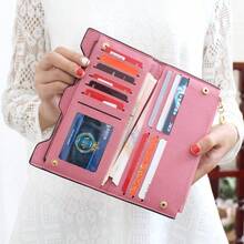 Women Ladies Long Leather Bifold Wallet Ultra Slim Thin Wallet Cute Bow Purse Clutch Multi Slots ID Credit Card Holder Wallet - màu đen - Xem 5