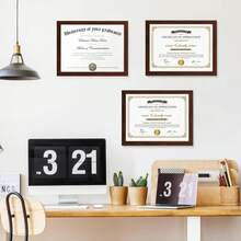 Juego de 3 marcos de fotos para certificados con plexiglás, 8,5 x 11, para documentos, diplomas, fotos, para pared y escritorio TZLC - Color caoba - Ver 6