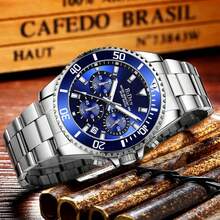 BIDEN Men's Wrist Watch, Men's Business Watch, Men's Sports Chronograph, Quartz Watch With Calendar & Luminous Function, Stainless Steel Strap Waterproof Men's Wrist Watch, Comes With Watch Link Remover And Watch Box - Silver - View 6