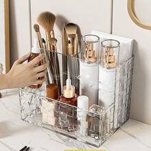 1 件水晶编织藤条风格化妆品收纳盒，3 个房间，宠物材料 - 彩色 - 查看 6