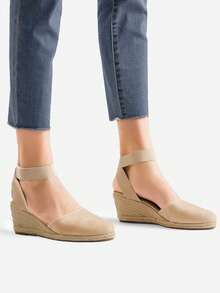 Women's Elastic Ankle Strap Espadrilles Wedge Sandals - Apricot - View 2