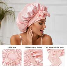 1 Piece Of Satin Hat, Silk Wrapped Hair With Sleeping Cap Tie, Women's Long Straight Curly Hair Care Cap, Beauty Headscarf Cap, Suitable For Bathroom, Sleep, Beauty, Fitness, Women's Hair Care Essential Supplies