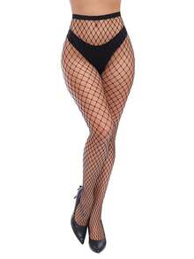 1/2/3/4 Pairs Women High Waist Fishnet Leggings/Tights, Black Fishnet Stockings - Black - View 4