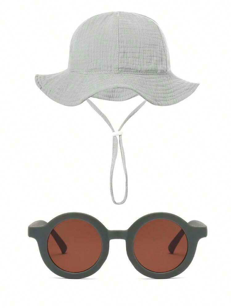 2 Pcs New Floral Button Decor Baby Bucket Hat Suitable For 0-1 Years Old, Kids Retro Glasses For 1-8 Years Old Daily Wear And Photo Props - 2pcs - View 9