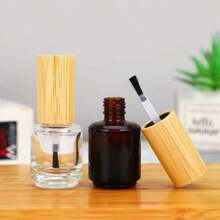 1pc 15ML Nail Polish Refillable Bottle With Bamboo Lid, Glass Makeup Brush Covered Bottle For Nail Art Supplies, Sample Size Screw Cap Refillable Bottle