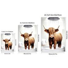 1/3 件套奇思妙想高地牛浴室海报 | 有趣的农场动物帆布艺术，Cottagecore 奶牛礼品，适合幽默爱好者的农舍墙壁装饰，无框架