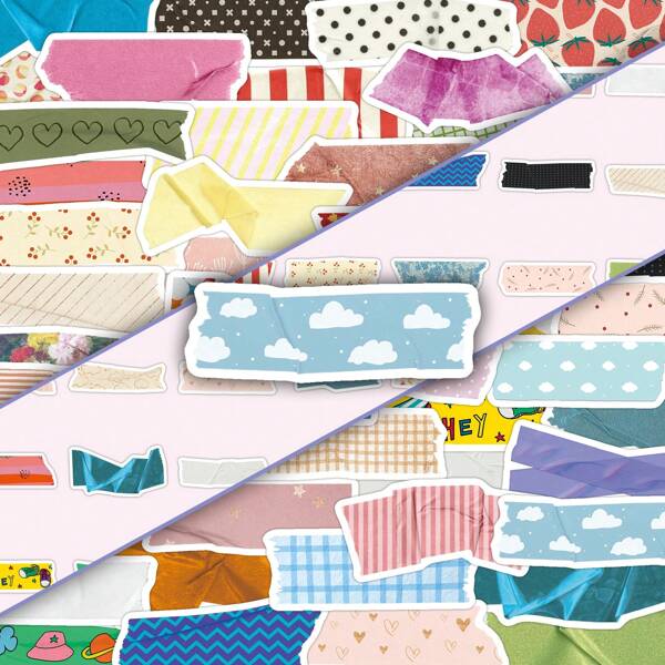 50pcs Cartoon Cute INS Style Decorative Adhesive Tapes For Scrapbooking, Crafts, Wall Decal,School Supplies,Back To School