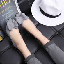 Zapatos individuales mujeres con puntas de primavera y otoño, lazos, suelas planas, zapatos de frijol, boca poco profunda y zapatos gruesos para perezosos - Gris - Ver 3