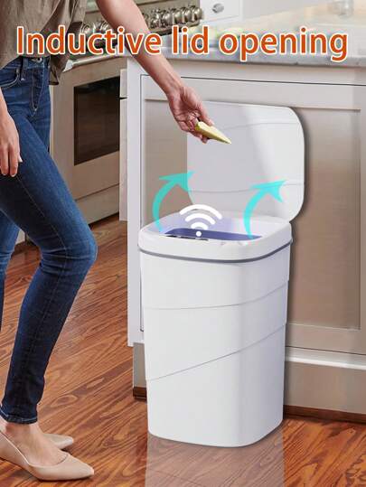 1 pieza Bote de basura inteligente de 14L/18L, tapa automática, diseño a prueba de agua y sin olores, de plástico, funciona con 2 pilas AAA (no incluidas), apto para cocina, oficina, sala de estar, baño, dormitorio