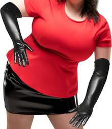 Luwint Women Wet Look Black Long Gloves Costume Cosplay Photoshoot